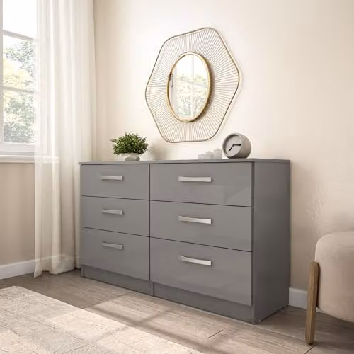 Birlea Lynx 6 Drawer Chest in Grey High Gloss – 2