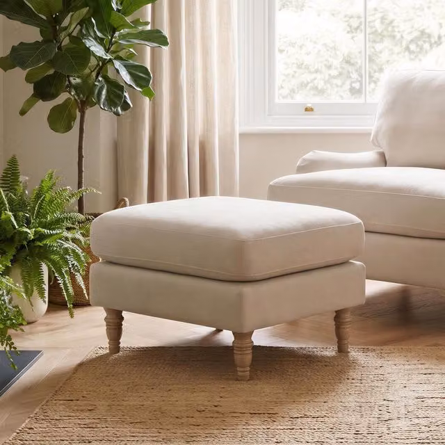 Furniturebox UK Bernie Green Chenille Fabric Footstool in Beige