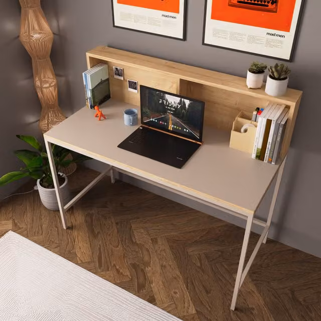 Bimossa Modern Writing Desk in Oak and Grey, W/D/H: 110 x 56 x 106.8 cm