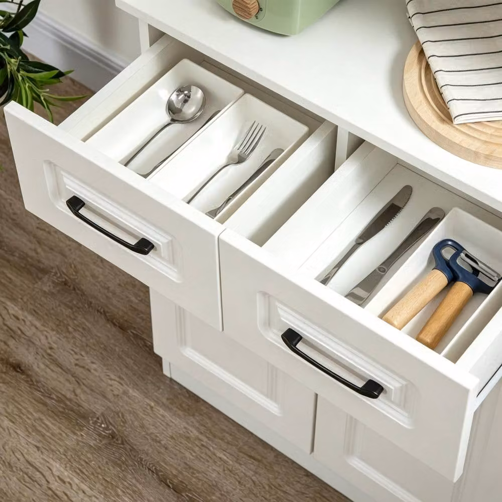 STILVORA White Kitchen Cupboard with Glass Doors, 2 Drawers and Internal Shelves, W/D/H: 65.0 x 38.0 x 168.0 cm – 2