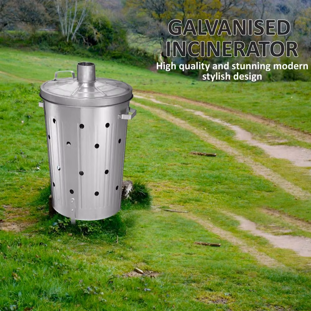 Crystals 90L Galvanised Steel Garden Incinerator Fire Bin in Silver – 2