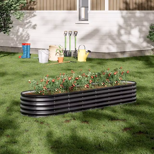 Breeins Oval Galvanised Steel Raised Garden Bed in Anthracite, W: 240 cm, H: 42 cm, D: 42 cm