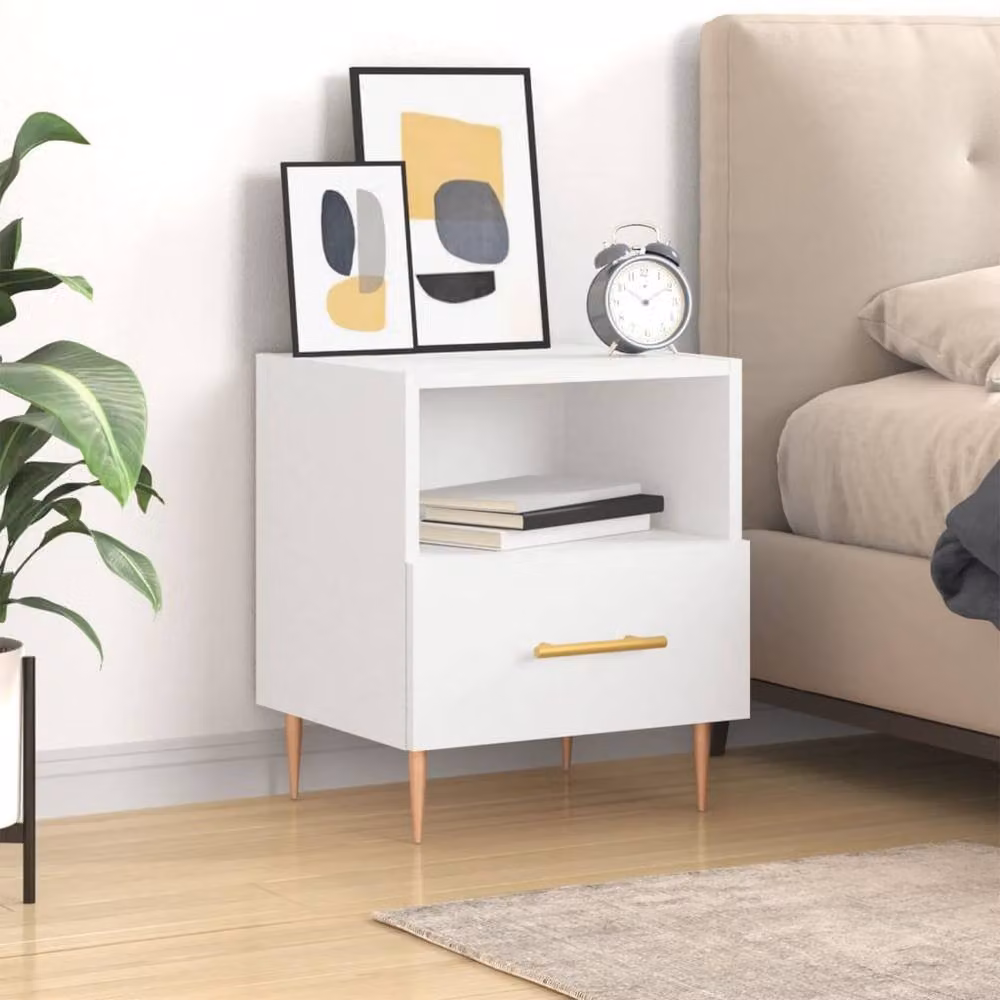 Berkfield Home Modern Bedside Cabinet in White, W/D/H: 40 x 35 x 47.5 cm – 2