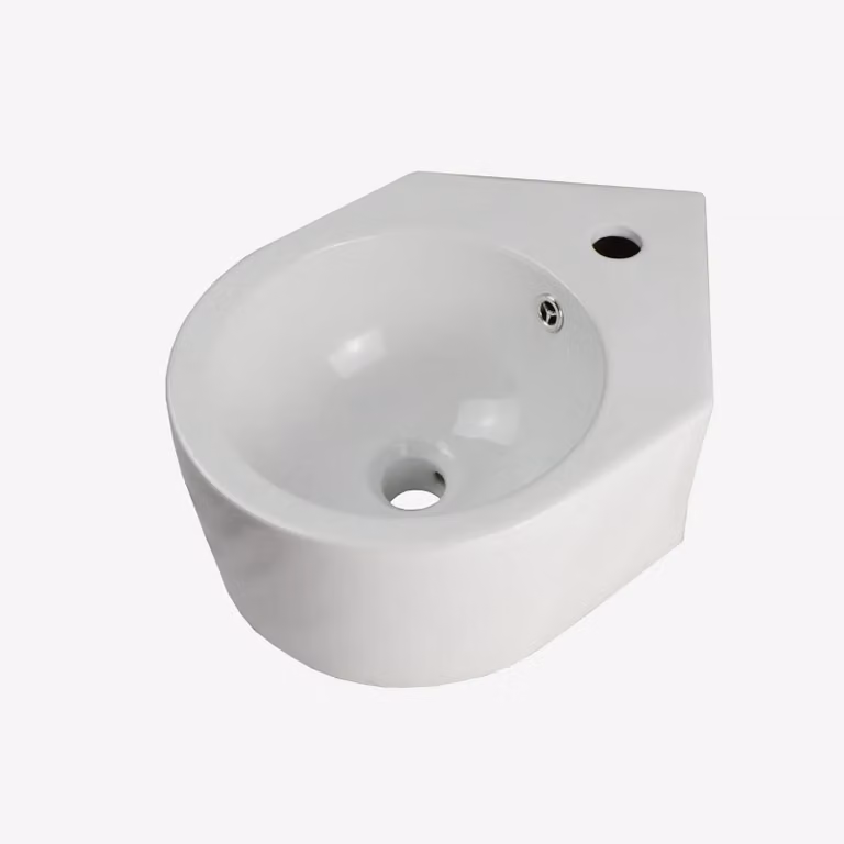 Nes Home White Ceramic Wall Hung Compact Corner Cloakroom Basin with Fittings W: 31.0 cm, D: 31.0 cm, H: 43.5 cm