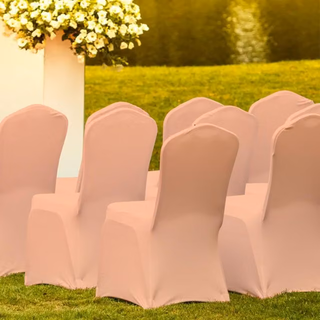 Trimming Shop Rose Gold Stretch Fabric Dining Chair Slipcovers, Washable and Removable, W: 34 cm