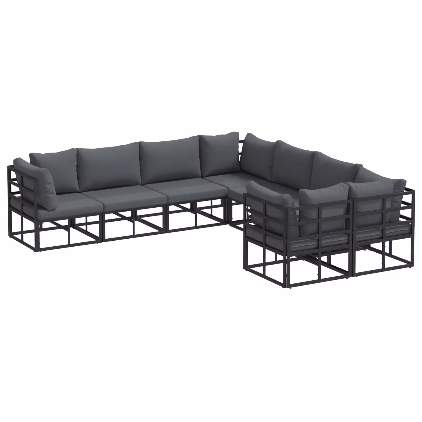 Berkfield Home 8 Piece L-Shape Garden Sofa Set in Black with Powder Coated Aluminium Frame, W/D/H: 283 x 283 x 71 cm – 2