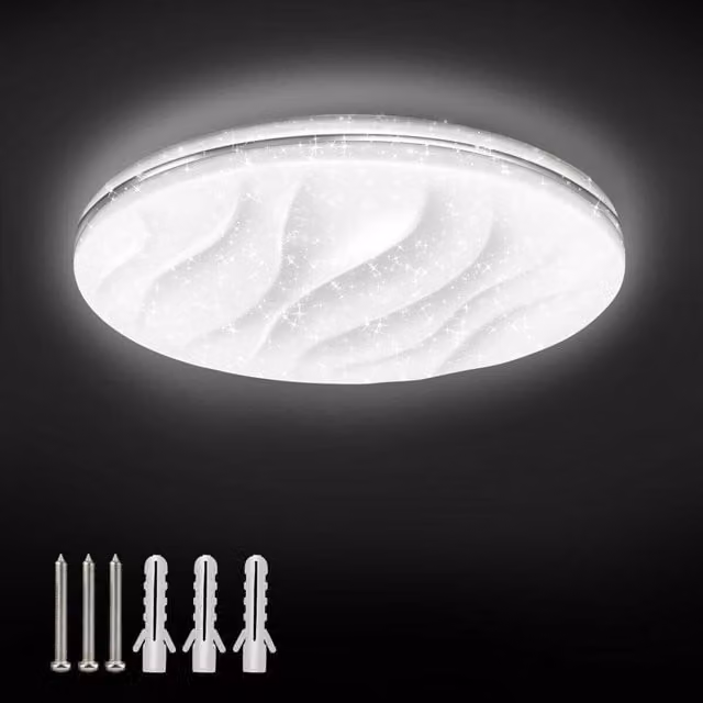 ExtraStar 18W LED Integrated Flush Ceiling Light, Cool White, Diameter: 33 cm, White
