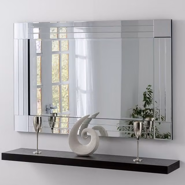 Yearn Triple Edge Bevelled Rectangular Wall Mirror in Black, 54 cm