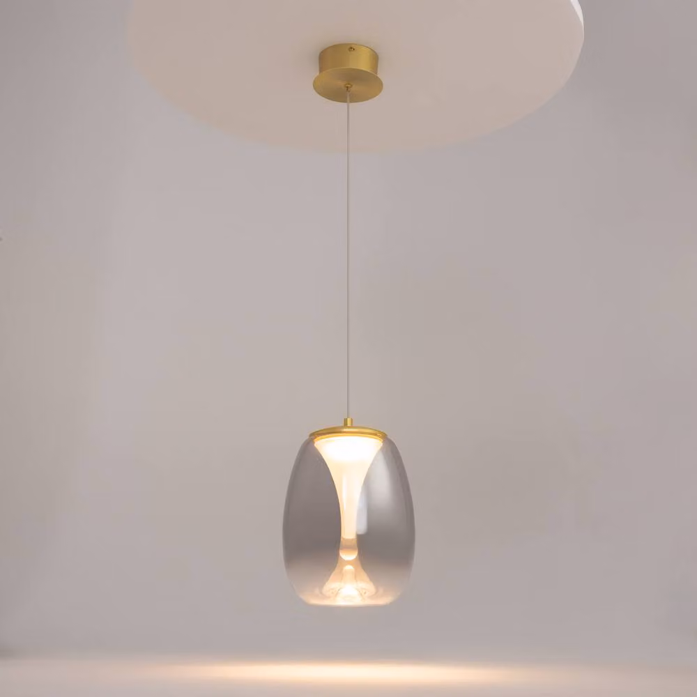Netlighting Splash Modern Dome Pendant Ceiling Light in Gold/Brass with Grey Transparent Glass Shade, 280lm, 3000K Warm White LED – 2