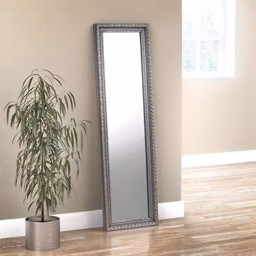 Julian Bowen Allegro Rectangular Wall Mirror in Silver/Grey, H 128.0 cm x W 38.0 cm x D 3.0 cm