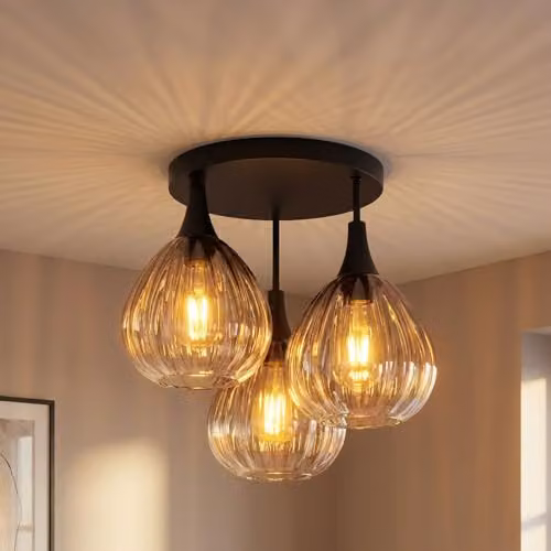 Netlighting Globo Lighting Modern Round Ceiling Light with 3 Transparent Glass Shades in Black, Diameter: 44 cm – 2