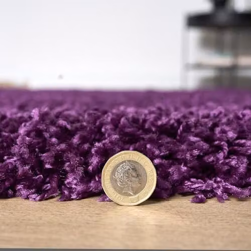 Bravich Round Purple Shaggy Rug, Diameter: 120 cm, Pile Height: 5 cm, Washable and Underfloor Heating Suitable – 4