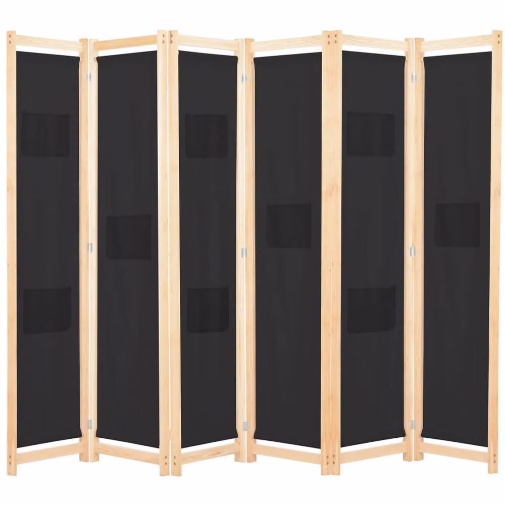 Berkfield Home 6-Panel Black Fabric Room Divider W/D/H: 240 x 170 x 4 cm – 2