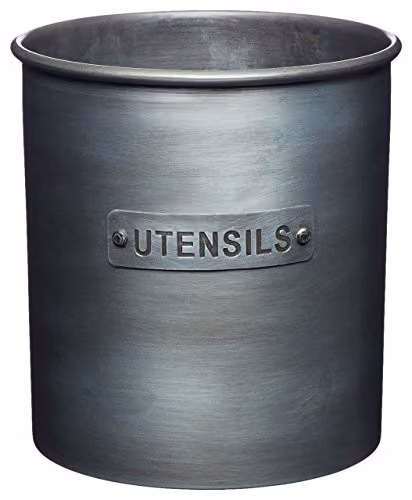 KitchenCraft Industrial Vintage-Style Metal Utensil Holder, Grey, W: 13.5 cm, D: 14.5 cm