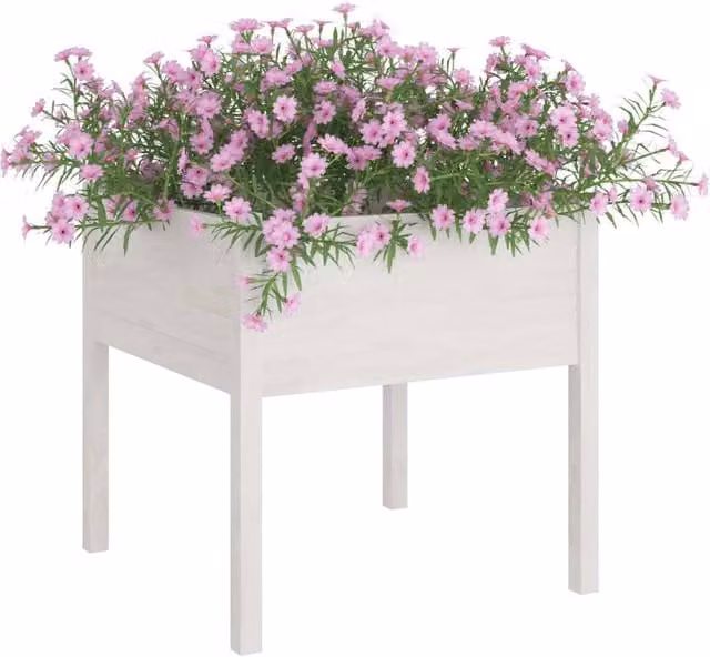 Berkfield Home Garden Planter Set of 2, White, Solid Pinewood, W/D/H: 70 x 70 x 70 cm – 1