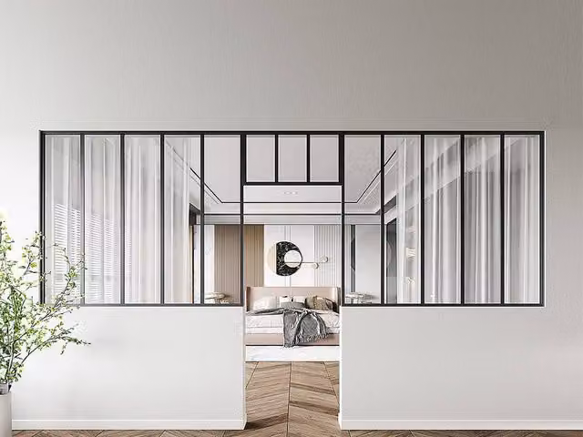 Vente-unique Set of 2 Modern Studio-Style Glass Panels in Black Powder Coated Aluminium