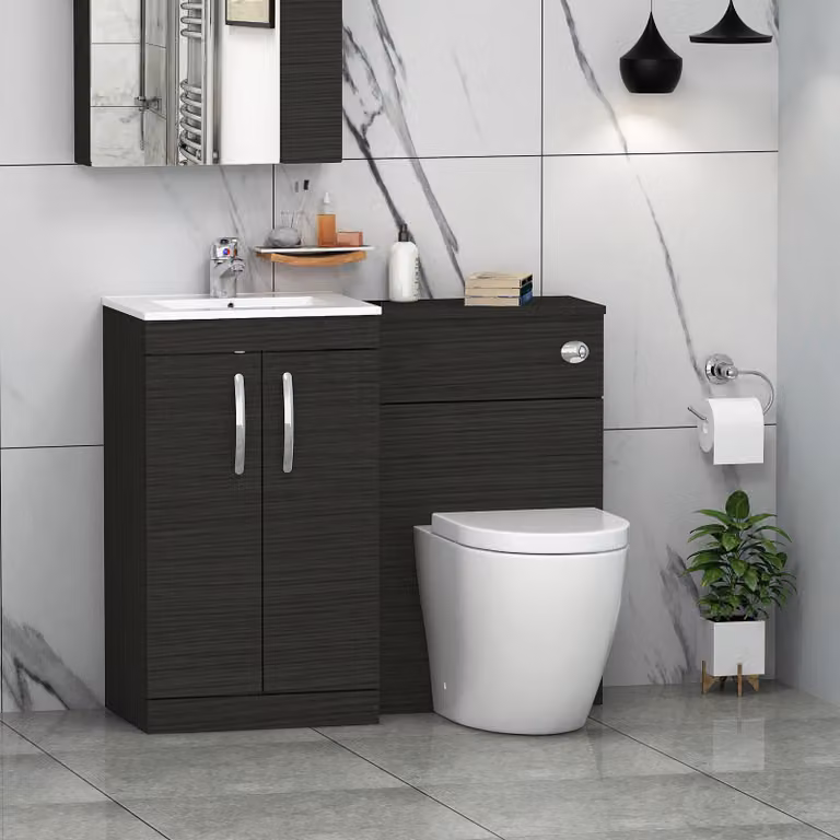 Royal Bathrooms Hale 1000mm Black 2 Door Furniture Pack with Minimalist Basin and Elva Back to Wall Toilet