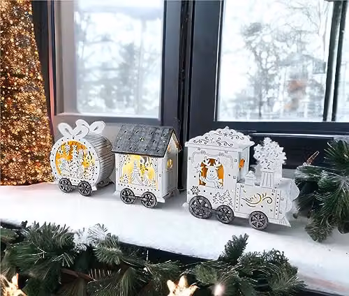 Xmas Haus Festive Light Up LED Wood Christmas Train in White and Brown, W/D/H: 45.5 x 12.8 x 45.5 cm – 5