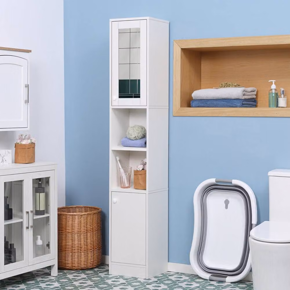Wyld Haus Marila Narrow Tall Bathroom Cabinet in White with Mirrored Hinged Doors and Adjustable Internal Shelves, H 170 cm x W 30 cm x D 28 cm – 3