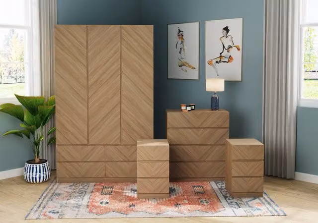 GFW Catania 4 Piece Modern Geometric Bedroom Furniture Set in Brown – 2