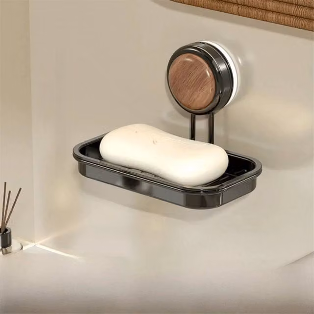 EONLION Black Wall Mounted Single Layer Suction Soap Dish