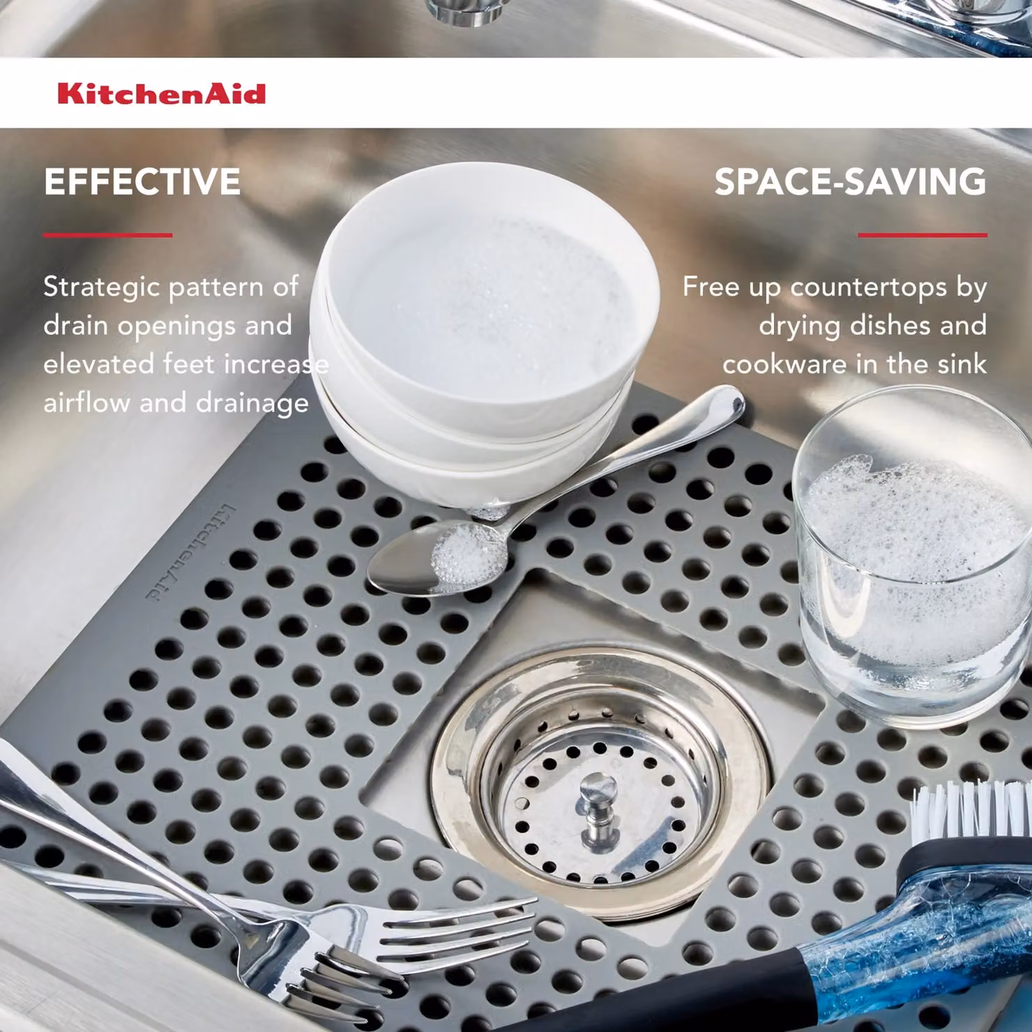 KitchenAid Grey Rectangular Silicone Sink Mat W: 34.0 cm, D: 29.5 cm – 4