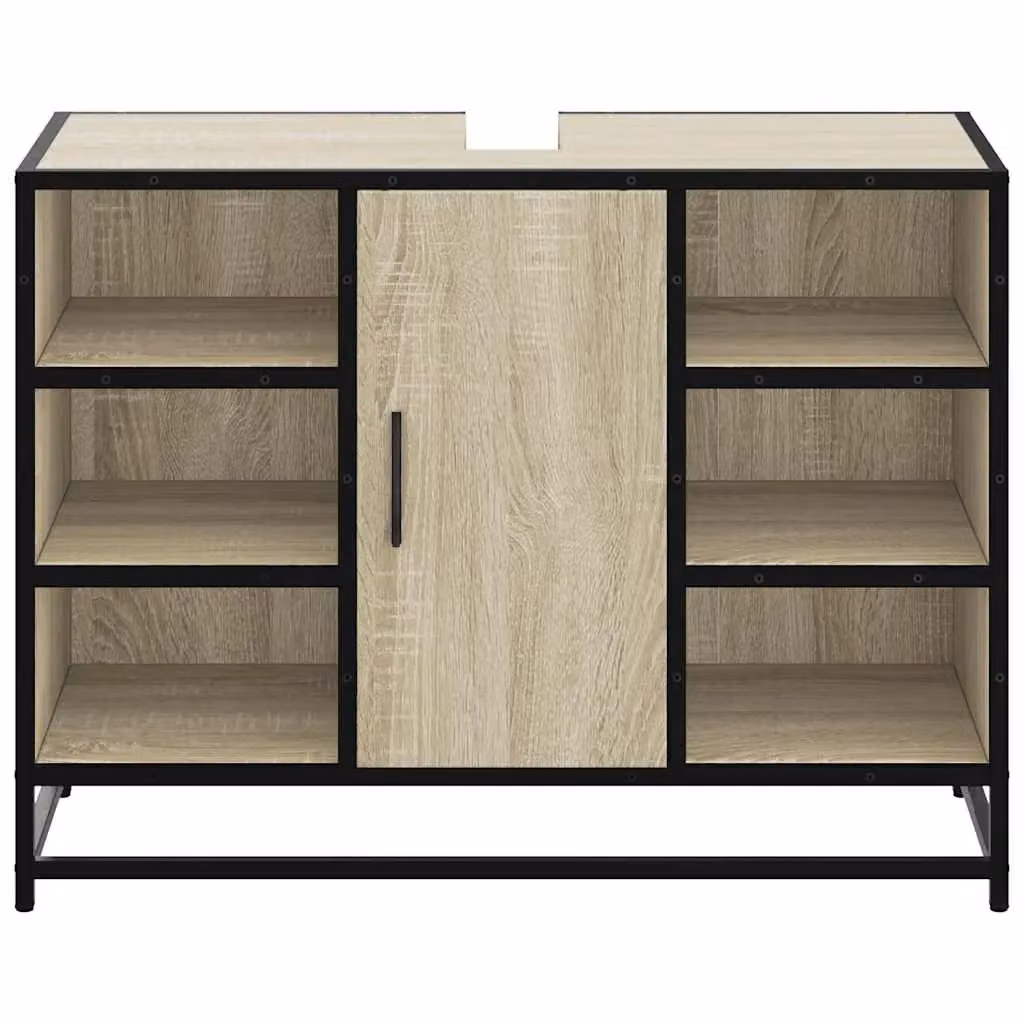 Berkfield Home Sonoma Oak Bathroom Sink Cabinet in Brown, W/D/H: 80 x 33 x 60 cm – 4