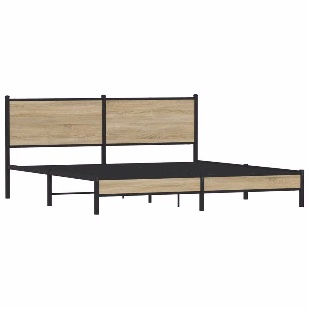Berkfield Home Metal Bed Frame in Sonoma Oak and Brown, Super King, W/D/H: 180 x 200 x 91.5 cm – 3