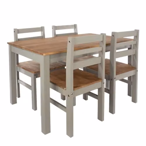 Core Products Linea Rectangular Dining Table and 4 Corona Dining Chairs in Antique Waxed Pine and Grey