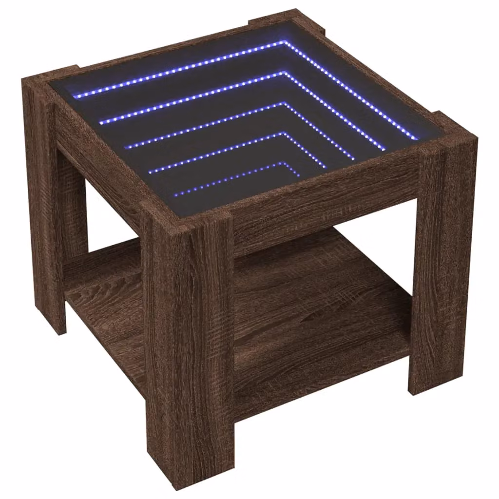 Berkfield Home Modern Square Coffee Table with LED in Brown Oak, W/D/H: 53 x 53 x 45 cm – 3