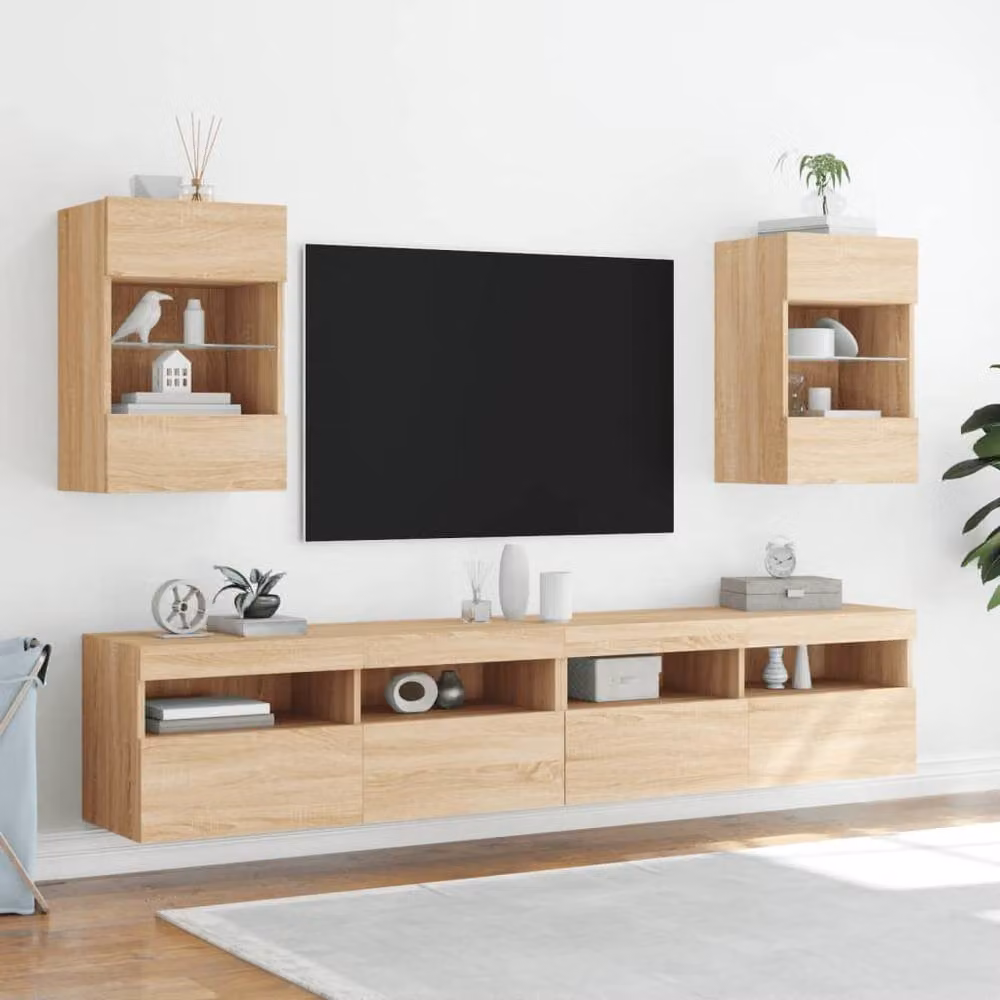 Berkfield Home Wall Mounted TV Cabinet with Integrated LED Lights in Sonoma Oak, Light Brown, W/D/H: 40 x 30 x 60.5 cm – 4