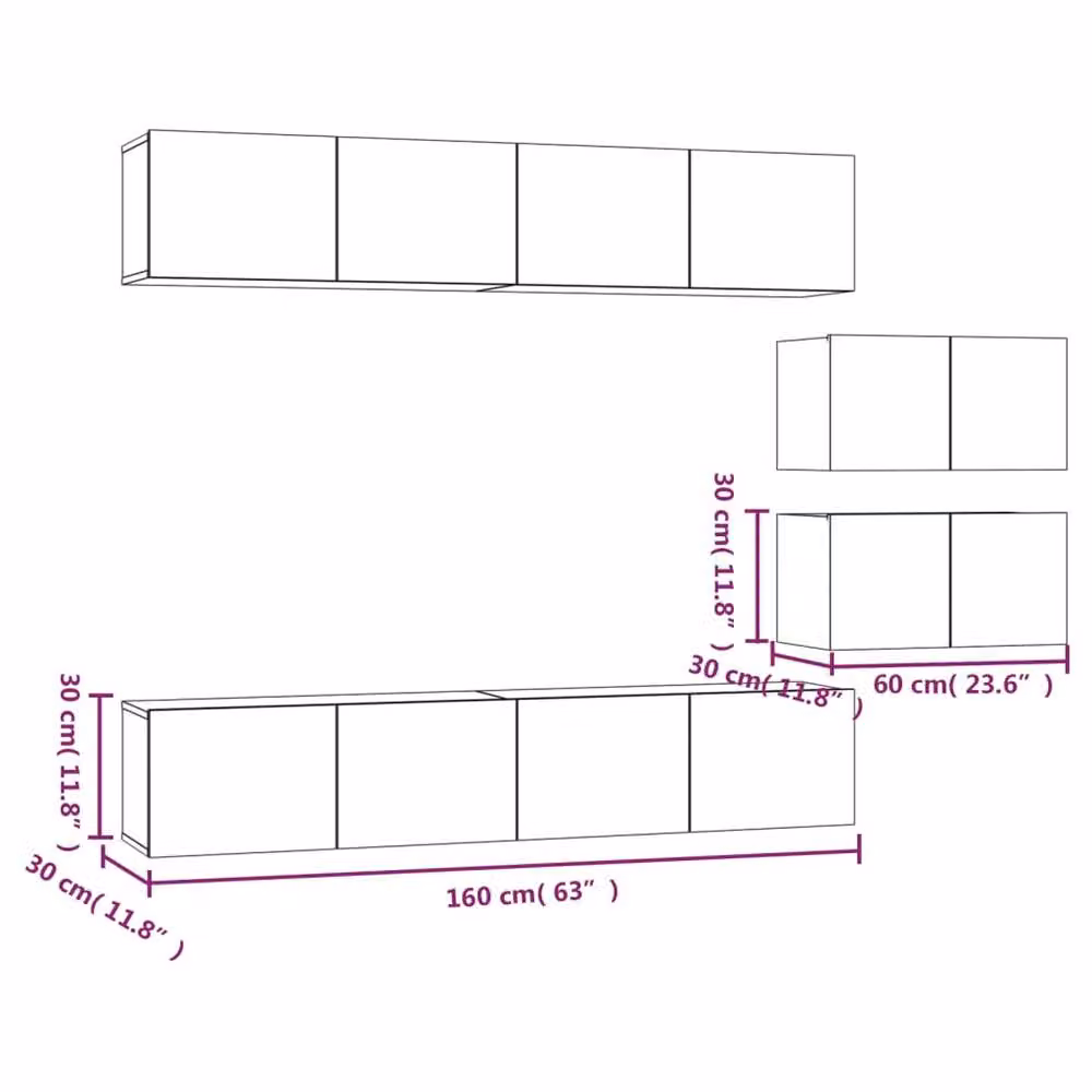 Berkfield Home 4 Piece Smoked Oak TV Cabinet Set in Brown – 3