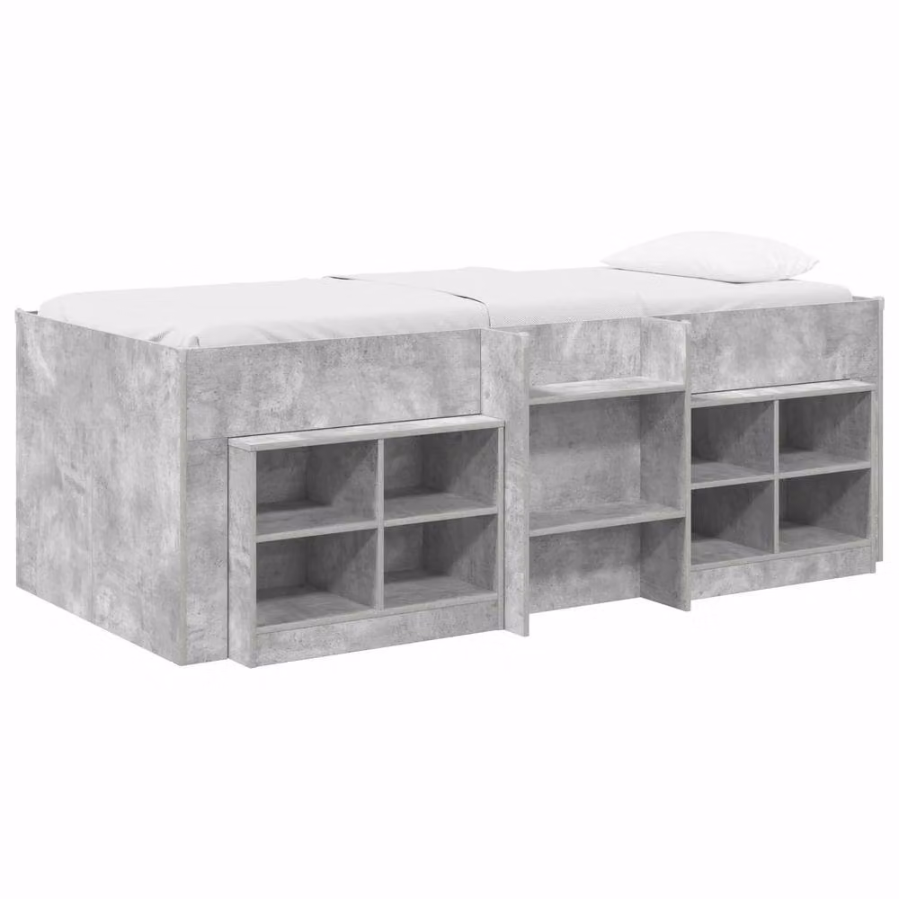 Berkfield Home Loft Bed Frame with Cabinet and Stairs in Concrete Grey Engineered Wood – 2