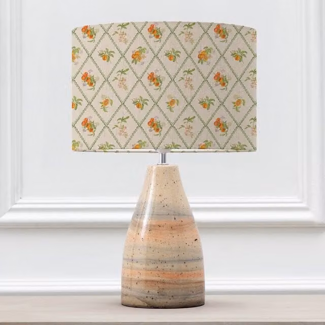 Voyage Maison Japura Ceramic Table Lamp with Peach Trellis Eva Fabric Lampshade