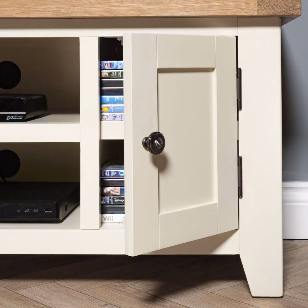 Elm Home And Garden Small Oak TV Media Unit in White and Beige – 5