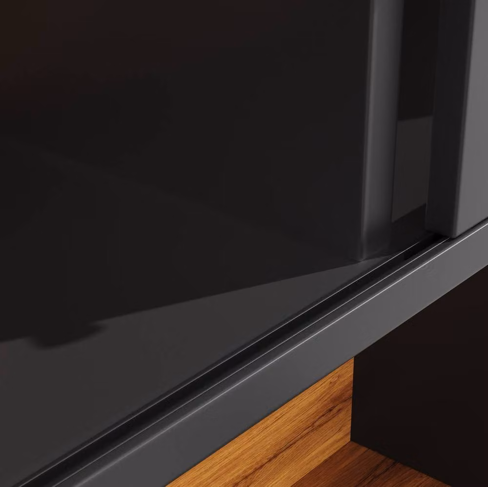 STILVORA Black Modern Freestanding Cabinet with LED Lighting and Sliding Glass Doors H 185.0 cm x W 140.0 cm – 9