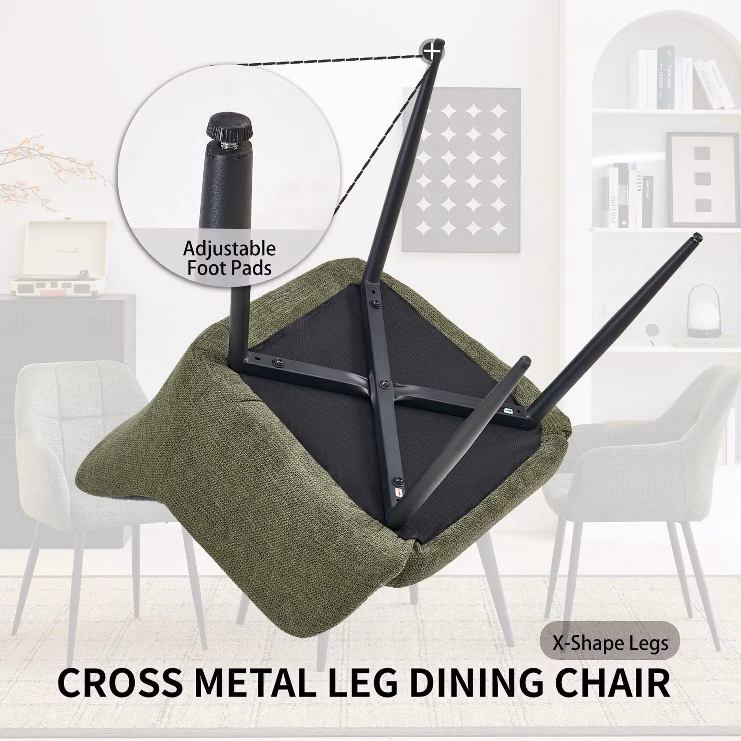 SONARA Modern Single Dining Chair in Green Chenille Fabric – 5