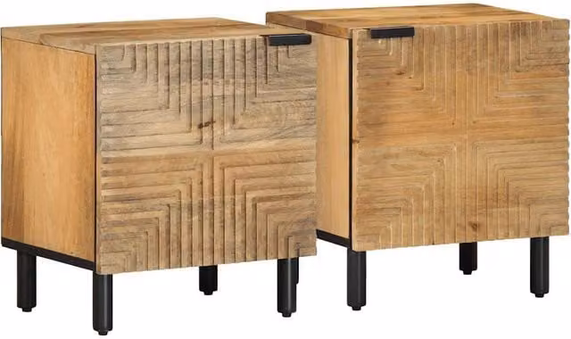 Berkfield Home Set of 2 Brown Solid Mango Wood Bedside Cabinets, W/D/H: 40 x 33 x 46 cm