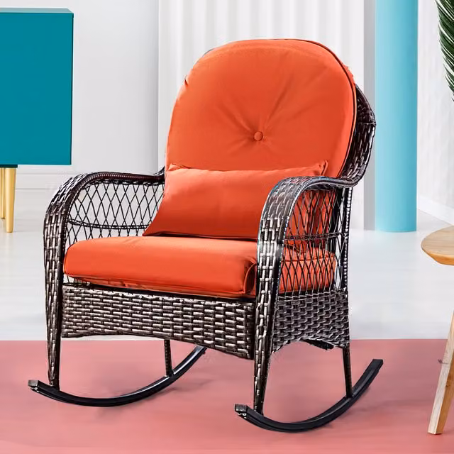 Costway Red Wicker Rocking Chair for Garden and Patio