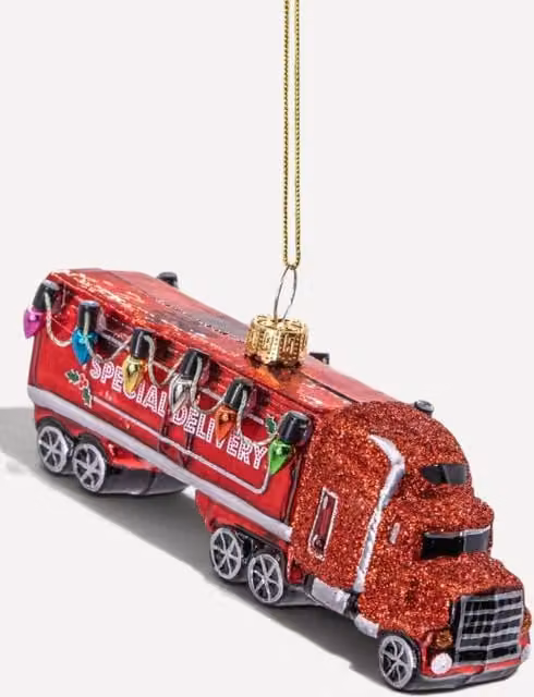 Sass & Belle Red Vintage Truck Glass Christmas Tree Hanging Decoration – 1
