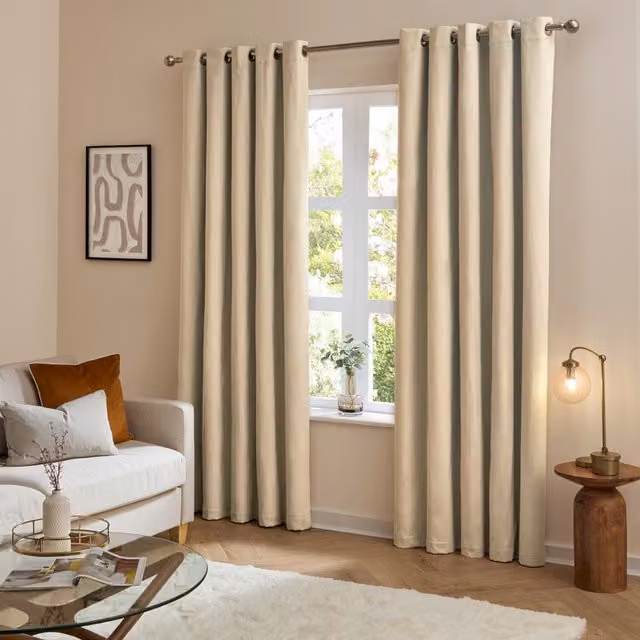 Make It A Home Set of 2 Ultimate Velvet Room Darkening Eyelet Curtains in Beige/Yellow, H: 229 cm, W: 183 cm