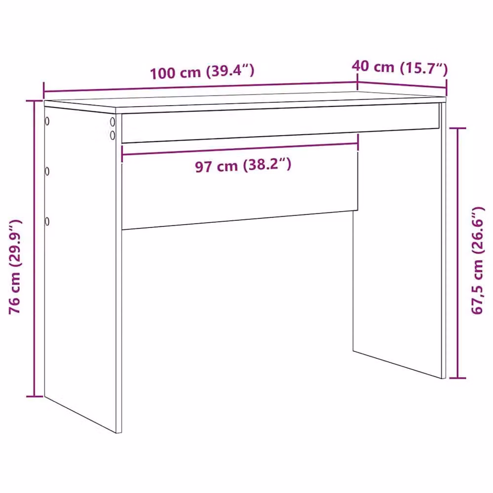 Berkfield Home Modern Writing Desk in Sonoma Oak, Beige and Brown, W/D/H: 100 x 40 x 76 cm – 4