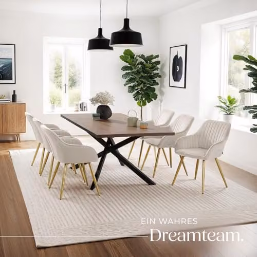 tectake Marilyn Set of 4 Dining Chairs with Velvet Fabric and Gold Metal Legs in Taupe/Gold – 2