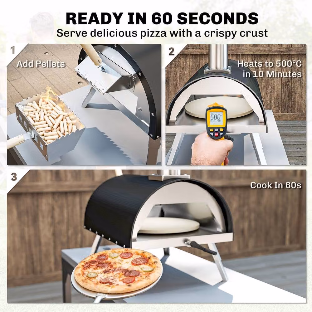 OUTSUNNY Portable Outdoor Pizza Oven with 30.48 cm Rotating Stone in Black – 4