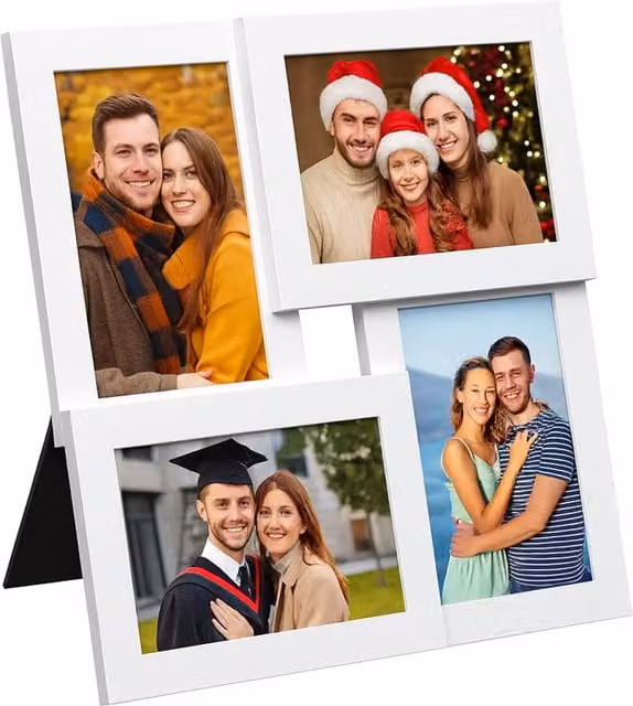 Innoteck White Multi Collage Picture Frame with Stand and Wall Hanger, Rectangular Wood and Glass Design, 10x15 cm
