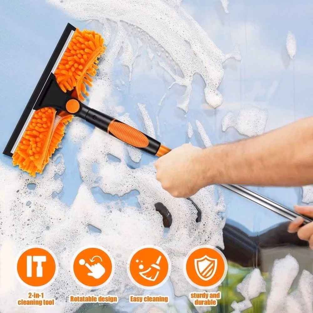 FLAVORA Telescopic Extendable Glass Cleaning Squeegee with Microfibre Refillable Head, Orange – 4