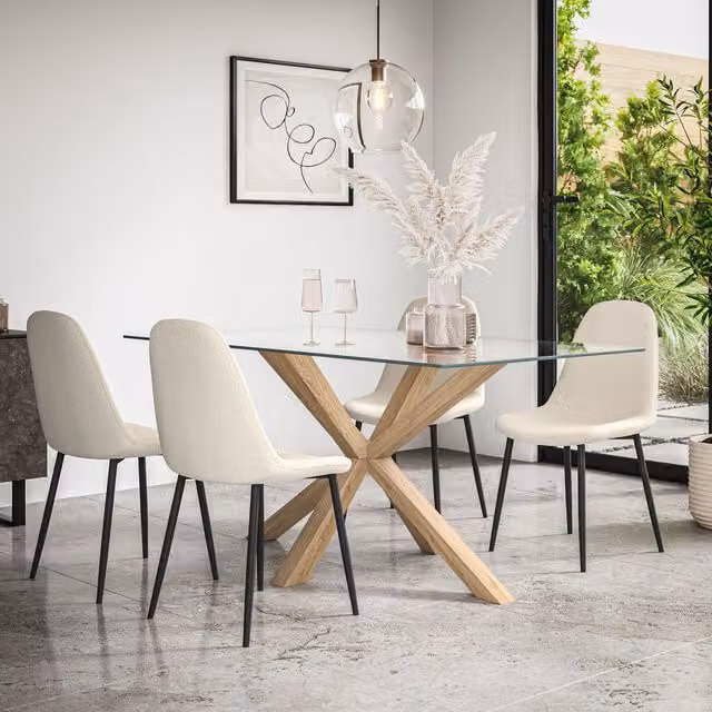More4Homes Etta Glass Dining Table and Maya Ivory Boucle Dining Chair Set of 4 – 1