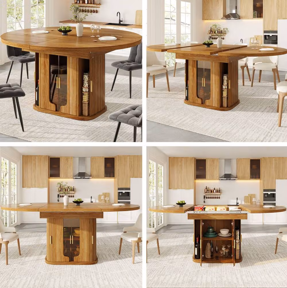 STILVORA Extendable Modern Dining Table in Brown with Telescopic Pull Out Storage – 8