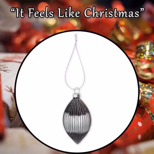 VFM e-Store Silver Oval Glass Hanging Bauble Decoration, H 15 cm x W 9 cm – 6