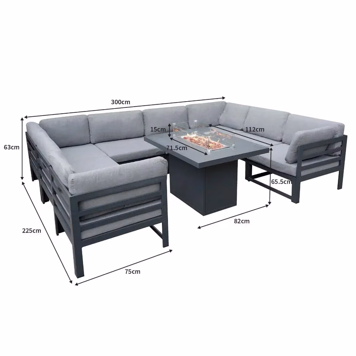 Monstershop Modular L-Shape Garden Furniture Set with Fire Pit and Coffee Table in Anthracite Grey – 5